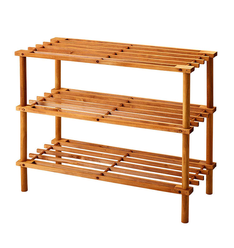 天然木 シューズラック 3段 オープンラック ガーデンラック 棚 シェルフ フラワースタンド 花台 ウッドラック ガーデニング 木製 玄関収納 スリッパラック おしゃれ