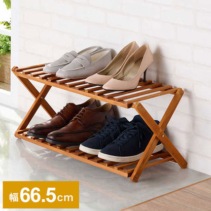 天然木 折りたたみ シューズラック 2段 オープンラック ガーデンラック 棚 シェルフ フラワースタンド 花台 ウッドラック ガーデニング 木製 玄関収納 スリッパラック アウトドア キャンプ おしゃれ