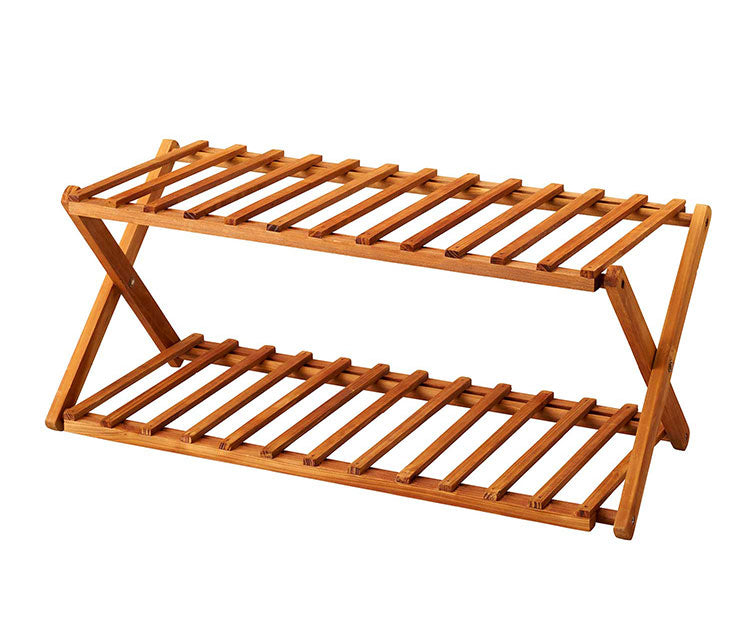 天然木 折りたたみ シューズラック 2段 オープンラック ガーデンラック 棚 シェルフ フラワースタンド 花台 ウッドラック ガーデニング 木製 玄関収納 スリッパラック アウトドア キャンプ おしゃれ