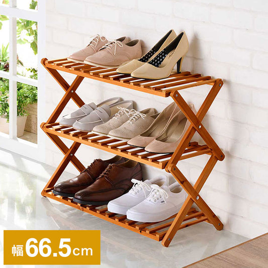 天然木 折りたたみ シューズラック 3段 オープンラック ガーデンラック 棚 シェルフ フラワースタンド 花台 ウッドラック ガーデニング 木製 玄関収納 スリッパラック アウトドア キャンプ おしゃれ