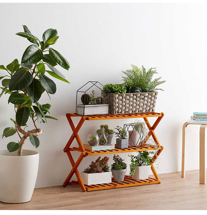 天然木 折りたたみ シューズラック 3段 オープンラック ガーデンラック 棚 シェルフ フラワースタンド 花台 ウッドラック ガーデニング 木製 玄関収納 スリッパラック アウトドア キャンプ おしゃれ