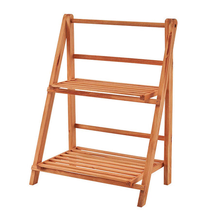 天然木 オープンラック 2段 プランター台 フラワースタンド 花台 ウッドラック ガーデニング ガーデンラック 棚 シェルフ 木製 玄関収納 おしゃれ