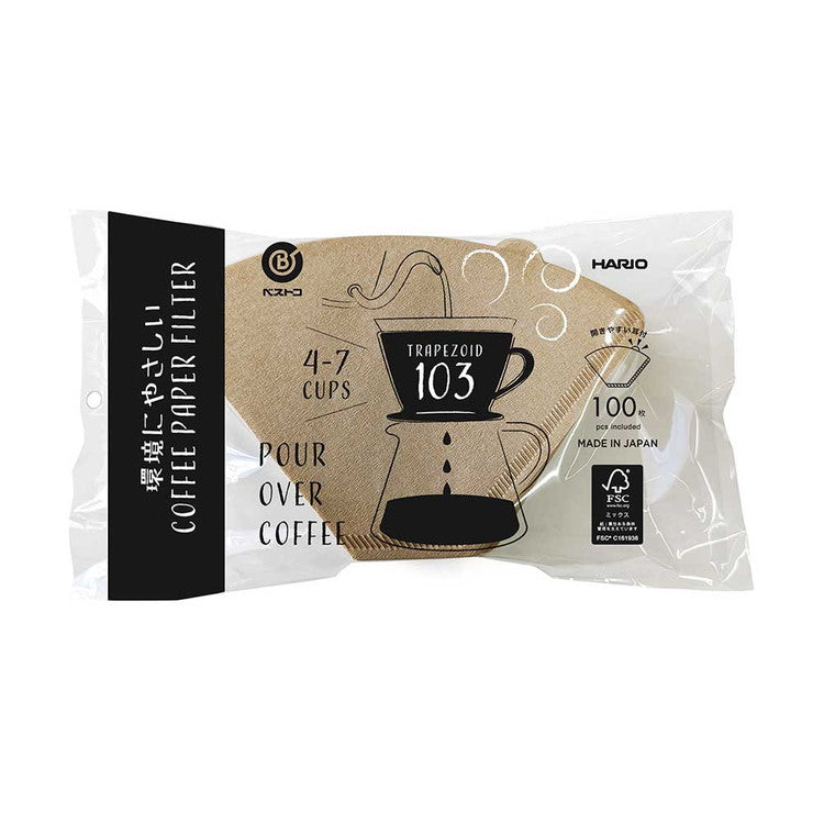 HARIO ハリオ 環境にやさしいコーヒー ペーパー フィルター 103 台形 4-7杯用 100枚入 ブラウン MA-443 ベストコ