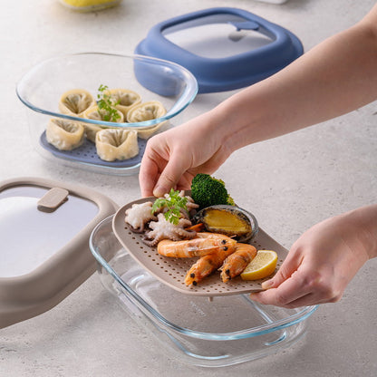 ベストコ ガラス 保存容器 1.5L ブルー レシピ付き 電子レンジ オーブン 食洗機対応 LNG482 ロック&ロック ユニクッカー