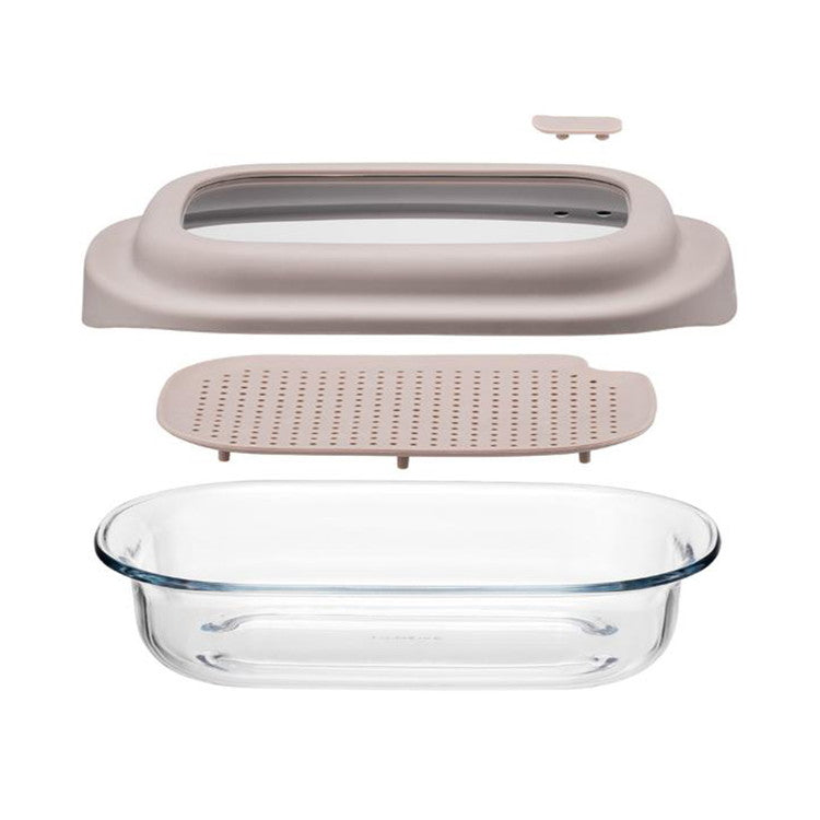 ベストコ ガラス 保存容器 1.6L ベージュ レシピ付き 電子レンジ オーブン 食洗機対応 LNG483 ロック&ロック ユニクッカー
