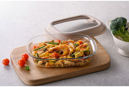 ベストコ ガラス 保存容器 1.6L ベージュ レシピ付き 電子レンジ オーブン 食洗機対応 LNG483 ロック&ロック ユニクッカー