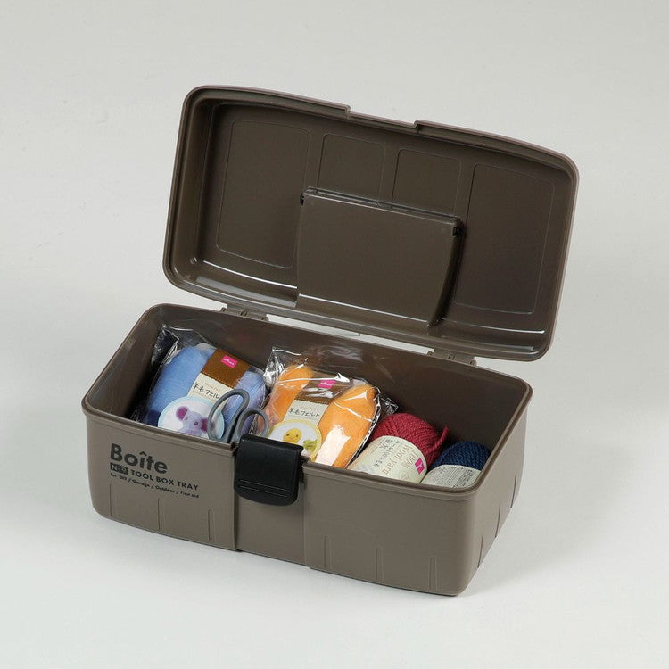 Boite デザインツールボックス 中皿式 ガレージ DIY アウトドア 工具箱 大容量 裁縫箱 ソーイングボックス パーツ ブラウン MA-4024 おしゃれ