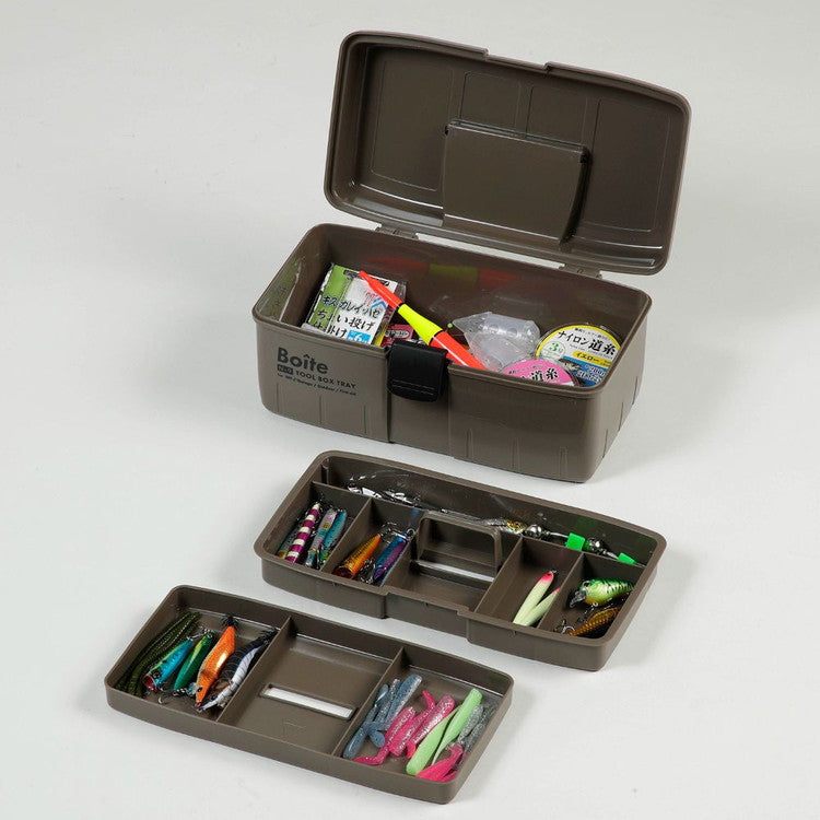 Boite デザインツールボックス 中皿式 ガレージ DIY アウトドア 工具箱 大容量 裁縫箱 ソーイングボックス パーツ ブラウン MA-4024 おしゃれ