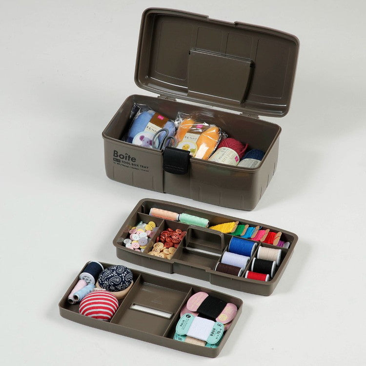 Boite デザインツールボックス 中皿式 ガレージ DIY アウトドア 工具箱 大容量 裁縫箱 ソーイングボックス パーツ ブラウン MA-4024 おしゃれ