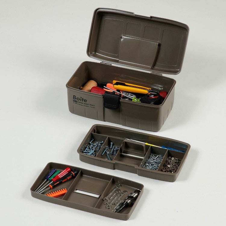 Boite デザインツールボックス 中皿式 ガレージ DIY アウトドア 工具箱 大容量 裁縫箱 ソーイングボックス パーツ ブラウン MA-4024 おしゃれ