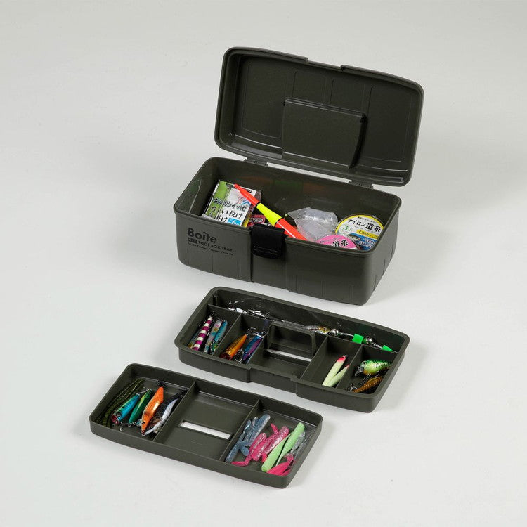 Boite デザインツールボックス 中皿式 ガレージ DIY アウトドア 工具箱 大容量 裁縫箱 ソーイングボックス パーツ カーキ MA-4025 おしゃれ