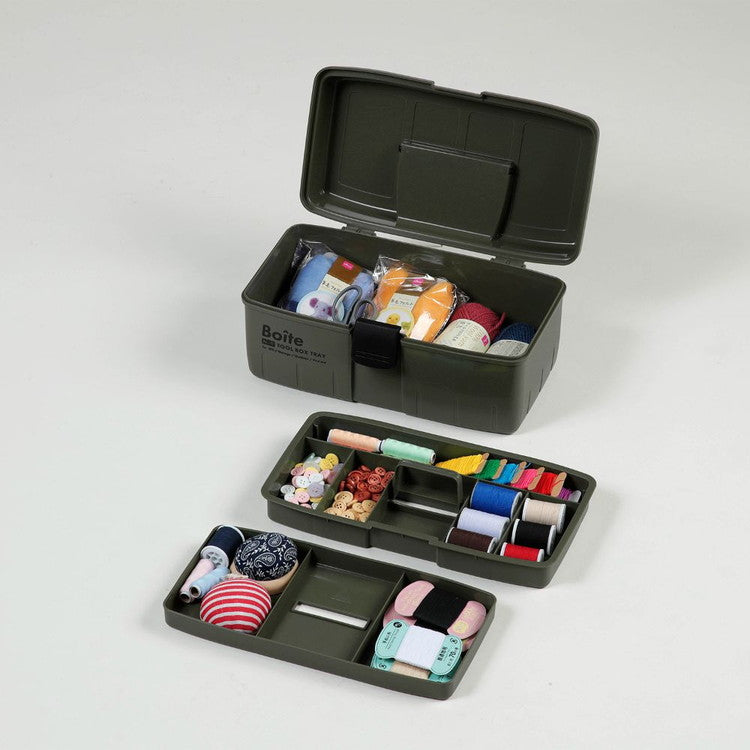 Boite デザインツールボックス 中皿式 ガレージ DIY アウトドア 工具箱 大容量 裁縫箱 ソーイングボックス パーツ カーキ MA-4025 おしゃれ
