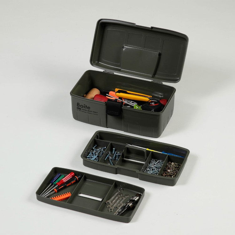 Boite デザインツールボックス 中皿式 ガレージ DIY アウトドア 工具箱 大容量 裁縫箱 ソーイングボックス パーツ カーキ MA-4025 おしゃれ