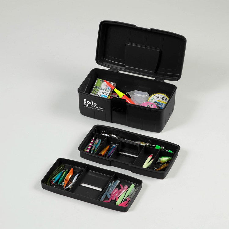 Boite デザインツールボックス 中皿式 ガレージ DIY アウトドア 工具箱 大容量 裁縫箱 ソーイングボックス パーツ ブラック MA-4026 おしゃれ