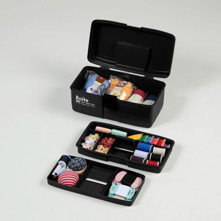 Boite デザインツールボックス 中皿式 ガレージ DIY アウトドア 工具箱 大容量 裁縫箱 ソーイングボックス パーツ ブラック MA-4026 おしゃれ