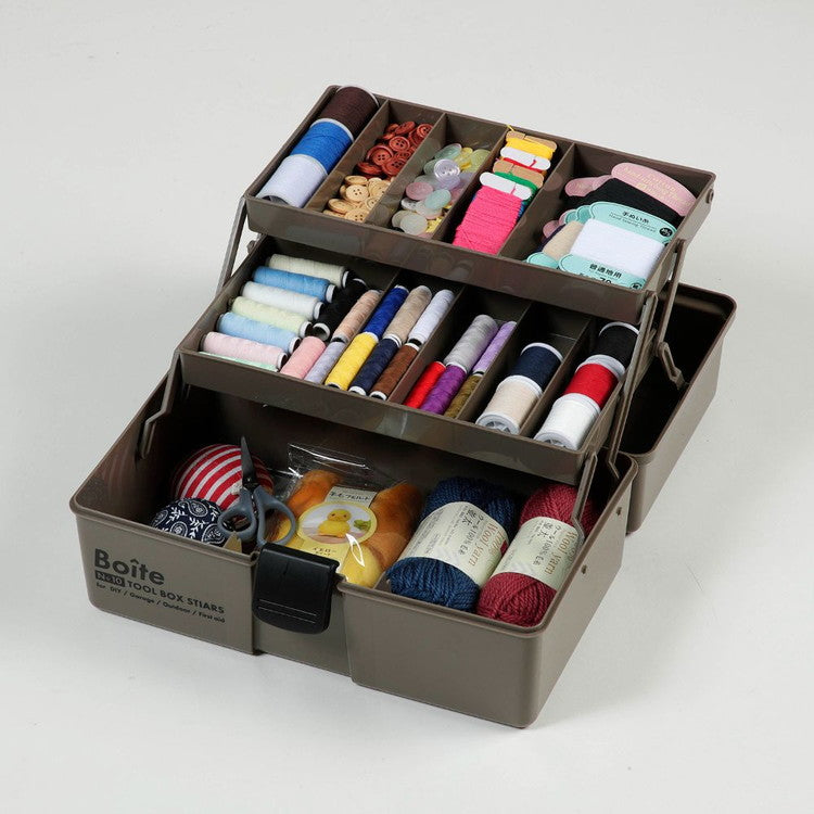 Boite デザインツールボックス 仕切式 ガレージ DIY アウトドア 工具箱 大容量 裁縫箱 ソーイングボックス パーツ ブラウン MA-4027 おしゃれ
