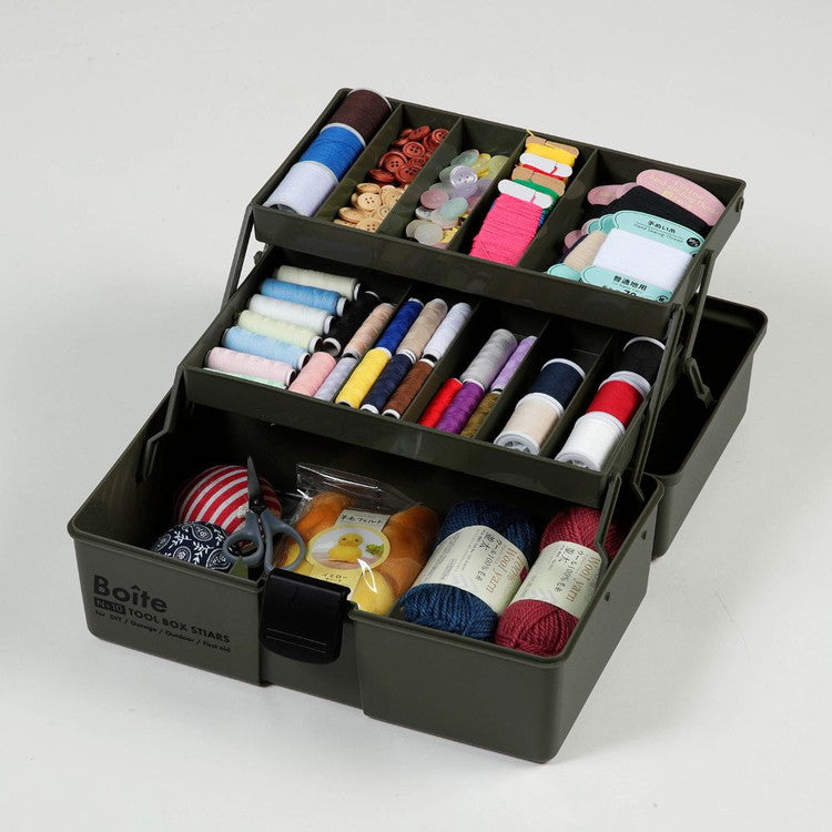 Boite デザインツールボックス 仕切式 ガレージ DIY アウトドア 工具箱 大容量 裁縫箱 ソーイングボックス パーツ カーキ MA-4028 おしゃれ
