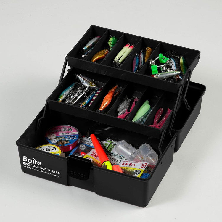 Boite デザインツールボックス 仕切式 ガレージ DIY アウトドア 工具箱 大容量 裁縫箱 ソーイングボックス パーツ ブラック MA-4029 おしゃれ