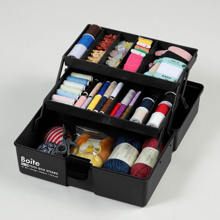 Boite デザインツールボックス 仕切式 ガレージ DIY アウトドア 工具箱 大容量 裁縫箱 ソーイングボックス パーツ ブラック MA-4029 おしゃれ