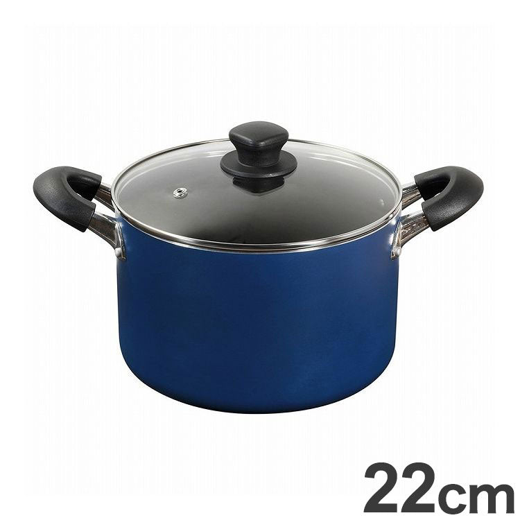 ベストコ 両手鍋 22cm キャセロール IH ガス火対応 ブルー NQ-0264 極深