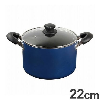 ベストコ 両手鍋 22cm キャセロール IH ガス火対応 ブルー NQ-0264 極深