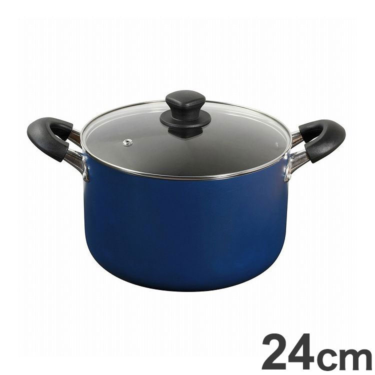 ベストコ 両手鍋 24cm キャセロール IH ガス火対応 ブルー NQ-0265 極深