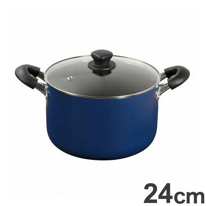 ベストコ 両手鍋 24cm キャセロール IH ガス火対応 ブルー NQ-0265 極深