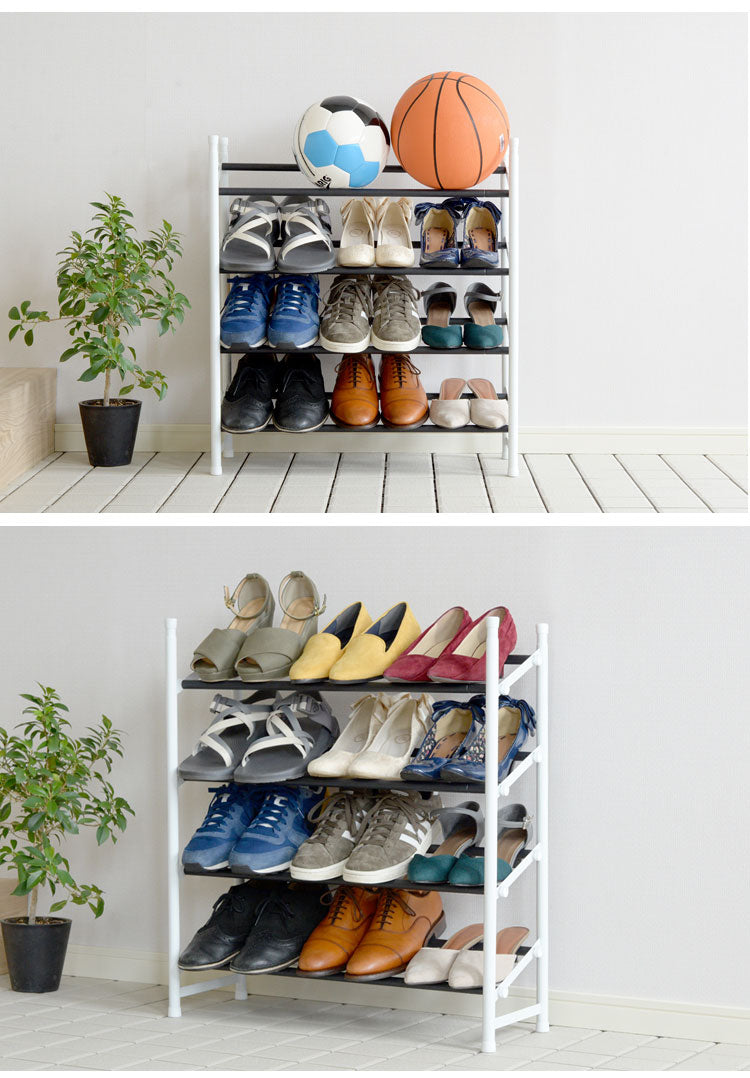 伸縮式4段シューズラック 幅62~114cm MONOTONY モノトニー シューズラック 4段 シューズボックス シューズケース 靴箱 玄関収納 A-77143