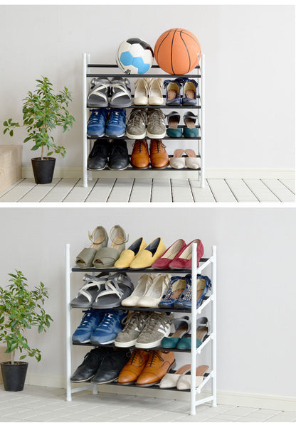 伸縮式4段シューズラック 幅62~114cm MONOTONY モノトニー シューズラック 4段 シューズボックス シューズケース 靴箱 玄関収納 A-77143