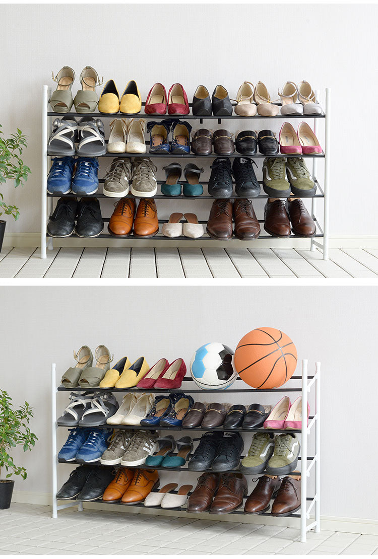 伸縮式4段シューズラック 幅62~114cm MONOTONY モノトニー シューズラック 4段 シューズボックス シューズケース 靴箱 玄関収納 A-77143