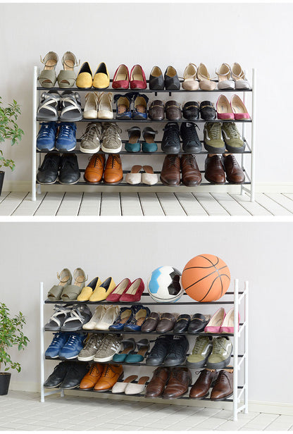 伸縮式4段シューズラック 幅62~114cm MONOTONY モノトニー シューズラック 4段 シューズボックス シューズケース 靴箱 玄関収納 A-77143