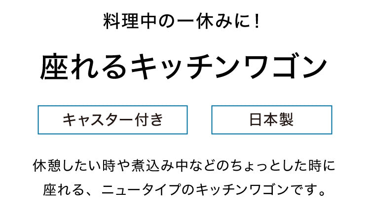 座れるキッチンワゴン キャスター付き 幅34cm 座面高53cm キッチンチェア NEWワゴンチェアー 椅子 スツール キッチン収納 野菜ストッカー アーネスト
