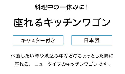 座れるキッチンワゴン キャスター付き 幅34cm 座面高53cm キッチンチェア NEWワゴンチェアー 椅子 スツール キッチン収納 野菜ストッカー アーネスト