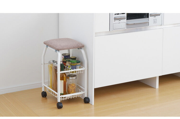 座れるキッチンワゴン キャスター付き 幅34cm 座面高53cm キッチンチェア NEWワゴンチェアー 椅子 スツール キッチン収納 野菜ストッカー アーネスト