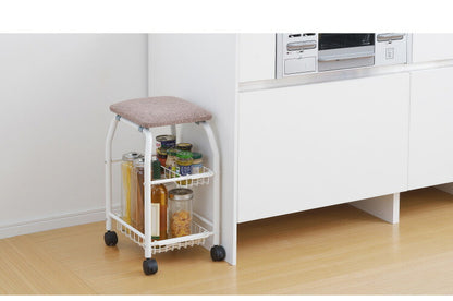 座れるキッチンワゴン キャスター付き 幅34cm 座面高53cm キッチンチェア NEWワゴンチェアー 椅子 スツール キッチン収納 野菜ストッカー アーネスト