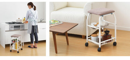 座れるキッチンワゴン キャスター付き 幅34cm 座面高53cm キッチンチェア NEWワゴンチェアー 椅子 スツール キッチン収納 野菜ストッカー アーネスト