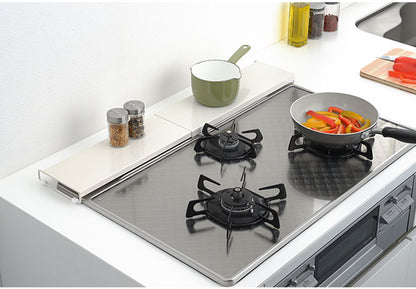 日本製 燕三条 伸縮式コンロカバー 幅42~77.5cm コンロ奥カバー ラック グリル 排気口カバー 油汚れ 油はね 防止 IH対応 スマート フラット 低い ロータイプ 調味料ラック スパイスラック A-77774