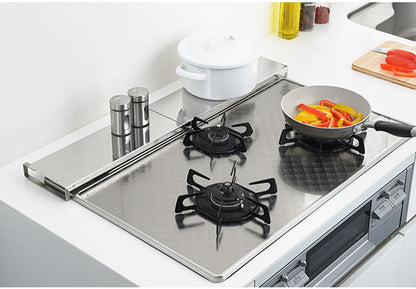 日本製 燕三条 伸縮式コンロカバー 幅42~77.5cm オールステンレス コンロ奥カバー ラック グリル 排気口カバー 油汚れ 油はね 防止 IH対応 スマート フラット 調味料ラック スパイスラック A-77775