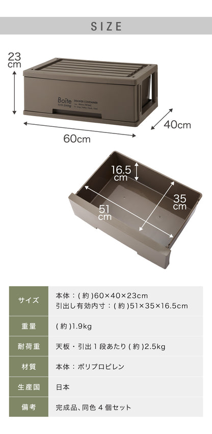 4個セット デザイン収納ケース 幅60 Boite 完成品 日本製 収納ボックス 収納コンテナ 引き出し 衣類収納 リビング 収納 衣類ケース クローゼット 押入れ 大容量 おしゃれ