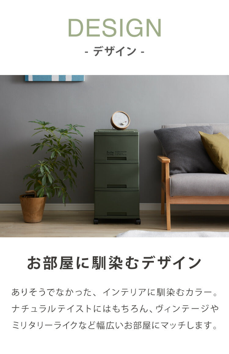 デザイン収納ケース チェスト 幅34 Boite スリム 3段 日本製 収納ボックス コンテナ 引き出し 衣類収納 リビング 収納 衣類ケース クローゼット 押入れ 大容量 おしゃれ