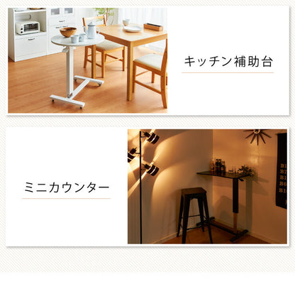 ガス圧 昇降式マルチテーブル 高さ67~97cm キャスター付き ラウンド サイドテーブル スクエア テーブル ベッドサイド