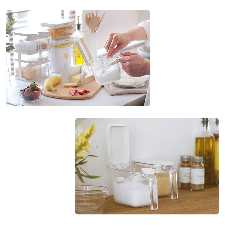 2個セット マーナ 調味料ポット スプーン付き 密閉保存容器 K736 ワンタッチ パッキン付き 調味料入れ 砂糖入れ 塩入れ キャニスター 調味料ケース ストッカー 小さじ付き キッチン収納 marna