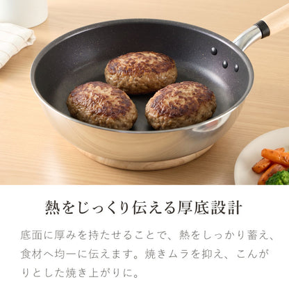 極ふかみ フライパン 蒸しプレートセット 24cm PFOAフリー 日本製 ガス火 IH対応 オール熱源 ディープパン 軽量 木柄 鏡面 ダイキン フッ素 焦げ付きにくい お手入れ簡単 深型 北陸アルミニウム