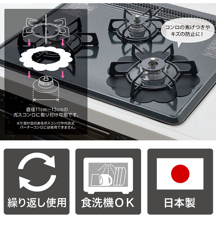 【2個セット】日本製 ガスコンロ保護プレート ベラスコート 黒 ブラック 白 ホワイト ガスコンロ 五徳 下 カバー コンロカバー 油ハネ ベタつき 汚れ 防止 五徳 1口 2口 コンロ 下 周り 隙間 すき間
