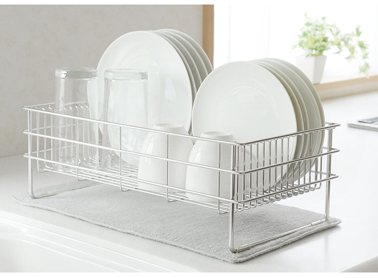 MELIS 水切りラック ワイド 吸水マットセット 幅22 奥行41.5 メリス 水切りかご ステンレス製 シンプル キッチン収納 アーネスト A-77366