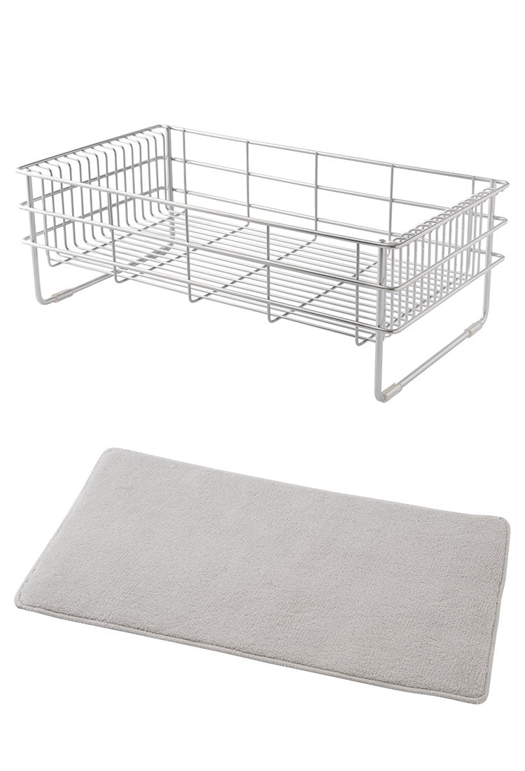 MELIS 水切りラック ワイド 吸水マットセット 幅22 奥行41.5 メリス 水切りかご ステンレス製 シンプル キッチン収納 アーネスト A-77366