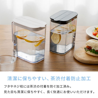 冷水筒 耐熱 ウォーターピッチャー 1.5L 食洗機対応 ウォータージャグ 麦茶ポット 冷蔵庫 扉 棚 収納 1.5リットル コンパクト スリム ハンドル パッキン付き 熱湯OK 広口 サーバー ワンプッシュ