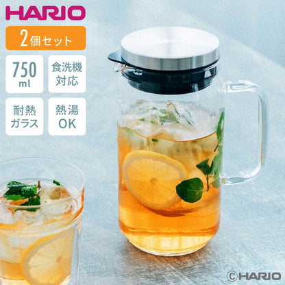 【2個セット】 HARIO ウォータージャグ 750ml 耐熱ガラス 食洗機対応 ピッチャー ピッチャー 麦茶ポット ステンレス フタ 取っ手付き 冷水筒 冷水ポット ドアポケット 扉 熱湯OK 縦ライン おしゃれ