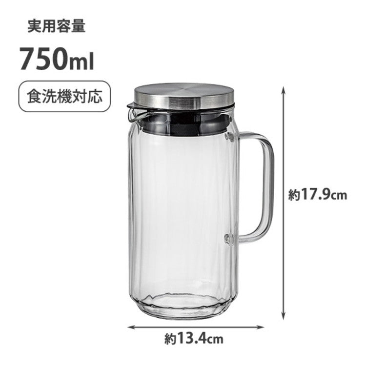 【2個セット】 HARIO ウォータージャグ 750ml 耐熱ガラス 食洗機対応 ピッチャー ピッチャー 麦茶ポット ステンレス フタ 取っ手付き 冷水筒 冷水ポット ドアポケット 扉 熱湯OK 縦ライン おしゃれ