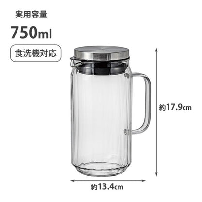 【2個セット】 HARIO ウォータージャグ 750ml 耐熱ガラス 食洗機対応 ピッチャー ピッチャー 麦茶ポット ステンレス フタ 取っ手付き 冷水筒 冷水ポット ドアポケット 扉 熱湯OK 縦ライン おしゃれ